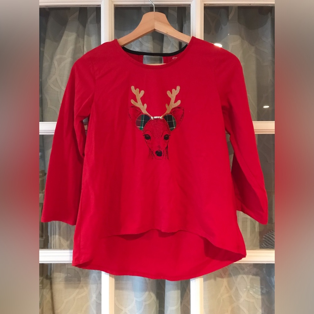 NWT! Crown & Ivy Kids size L reindeer red long sleeve shirt with gold antlers